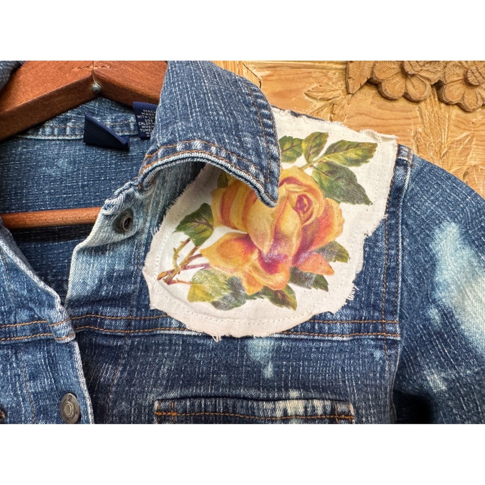 Upcycled Butterfly Jean Jacket | Bleached Fringe Denim | Size S - Picture 8 of 11